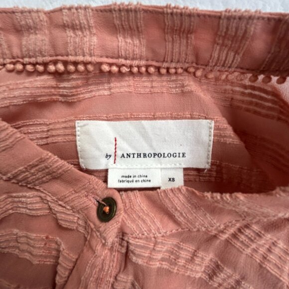 Anthropologie Womens Romy Textured Peasant Henley Button Up Blouse Top XS Peach - Picture 3 of 8
